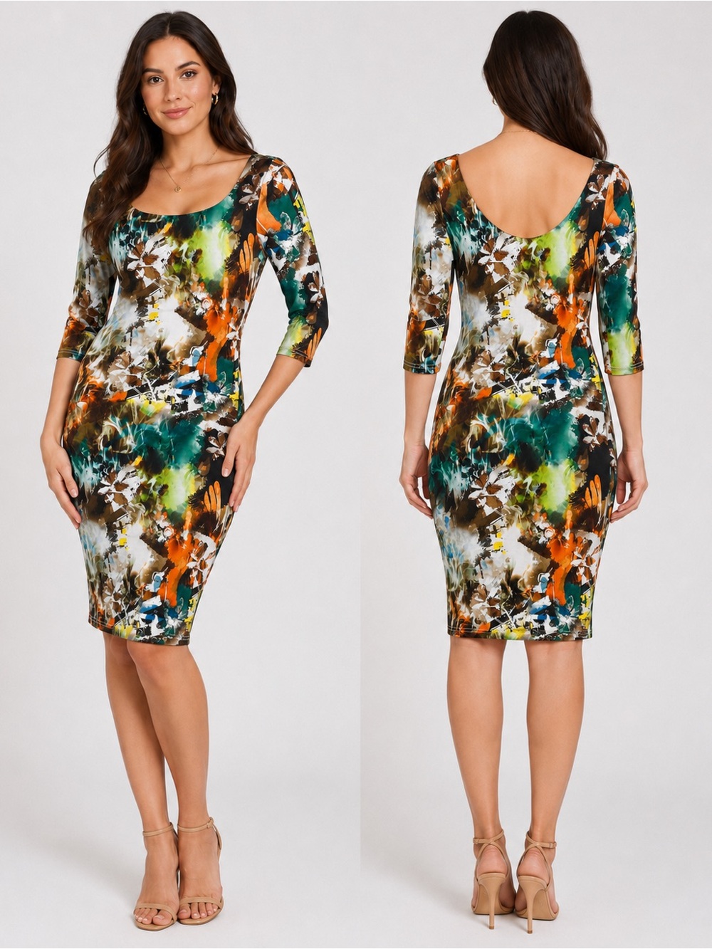 Catwalk Studio  Multicolor Bodycon Midi Dress Size Medium
